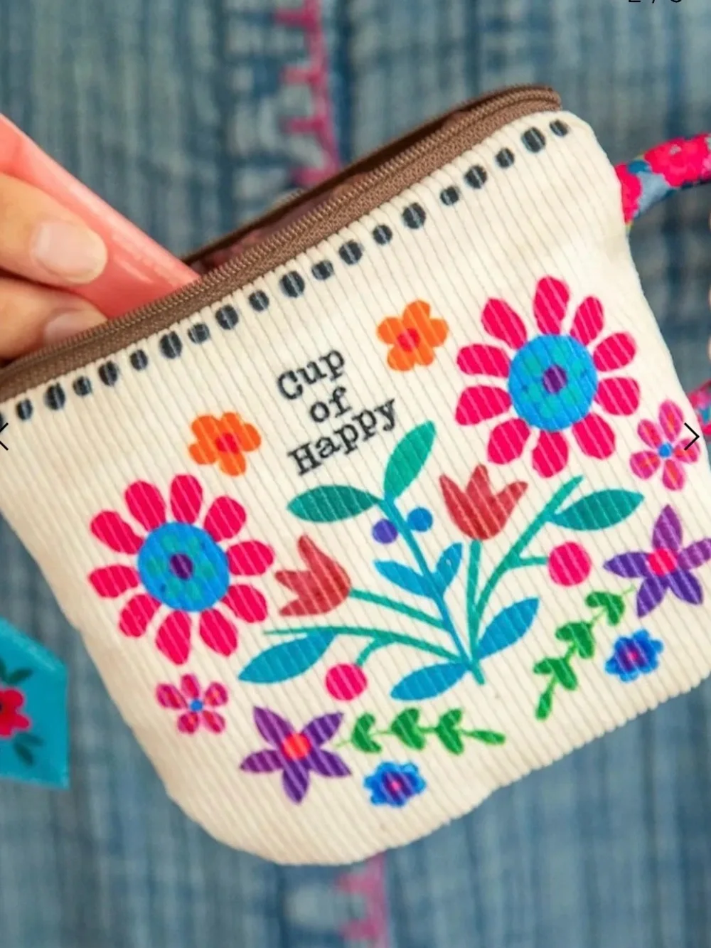 Natural Life Cup of Happy Floral Canvas Coin Purse- Multicolor